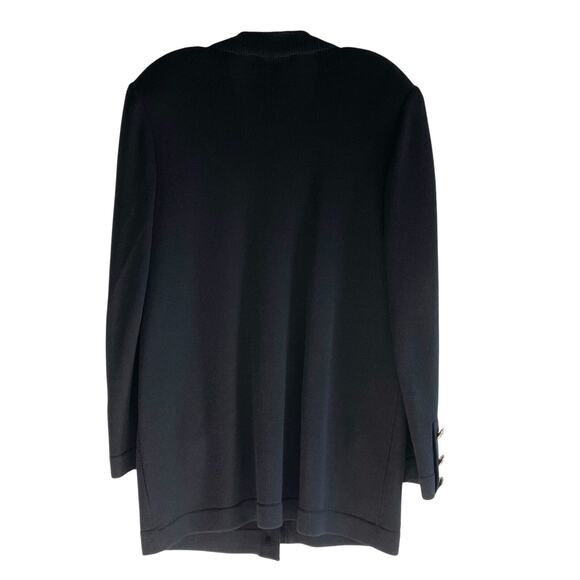 St. John Women’s Black Santana Knit Long V-Neck Button Front Cardigan - Picture 3 of 8